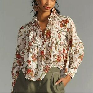 Pilcro Anthropologie Floral Button Down Blouse, Size Medium